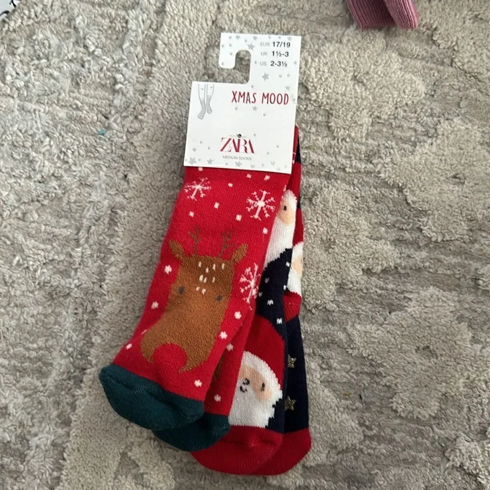 ZARA Kids | Red/Navy | TWO-PACK OF SANTA AND REINDEER SOCKS